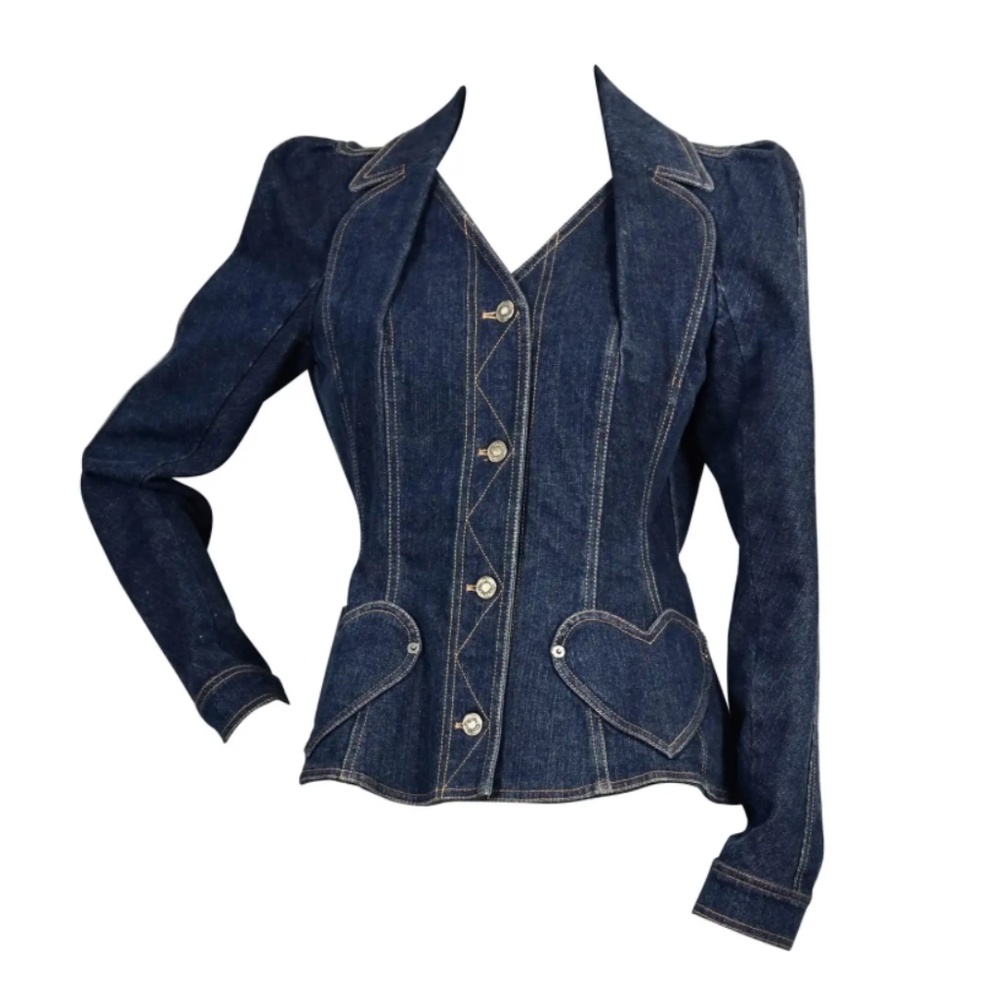 CHRISTIAN DIOR BOUTIQUE Embroidered Heart Pocket Denim Jacket - Picture 2 of 16